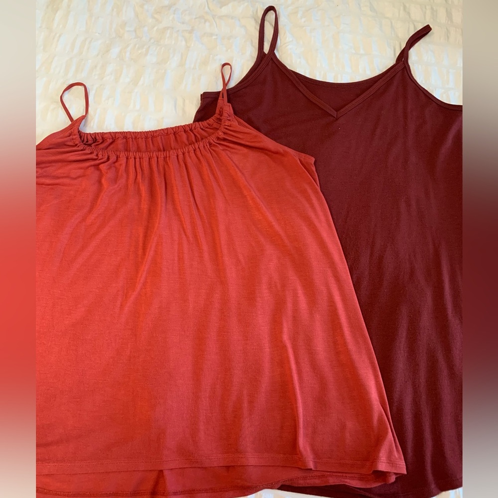Set of Two Orange and Burgundy Tanks
